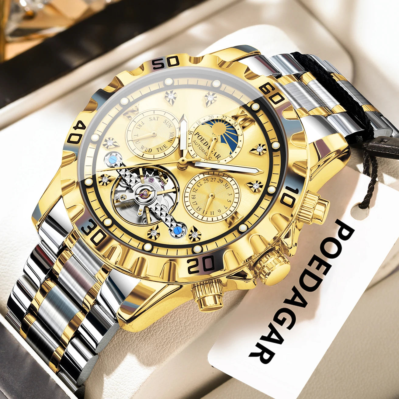 POEDAGAR Business Top Watch For Man Hollow Tourbillon Automatic Men&