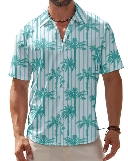 Hawaiian tropical plants 3D Printed Beach Shirt leaf Pattern Shirts Summer Men Clothes Vacation Lapel Blouse Men Tops