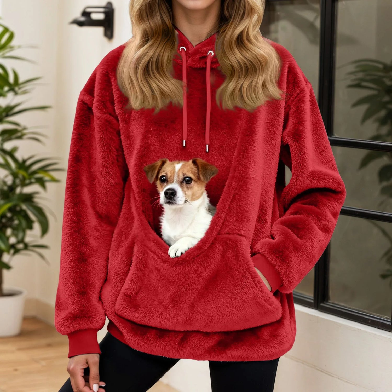2025 Hot Sale Hoodie Womens Fall And Winter Casual Fleece Solid Color Pet Pocket Hooded Sweatshirt Funny Pullover For Women