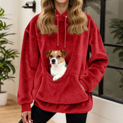 2025 Hot Sale Hoodie Womens Fall And Winter Casual Fleece Solid Color Pet Pocket Hooded Sweatshirt Funny Pullover For Women