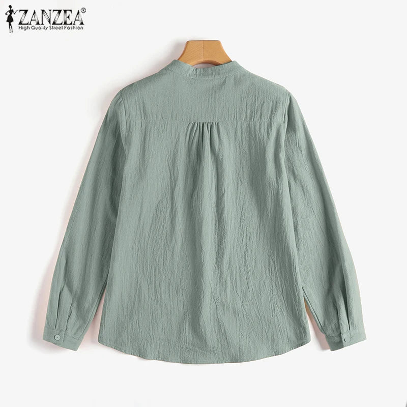 ZANZEA Chinese Style Vintage Blouse 2023 Cotton Long Sleeve Shirt Fashion Autumn Women Double Breasted Top Casual Oversize Blusa