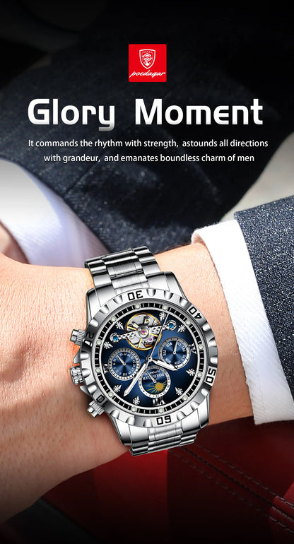 POEDAGAR Business Top Watch For Man Hollow Tourbillon Automatic Men&