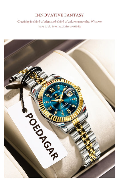 POEDAGAR Top Luxury Watch For Women Waterproof Stainless Steel Luminous Date Ladies Watch Quartz Fashion Elegant Women&