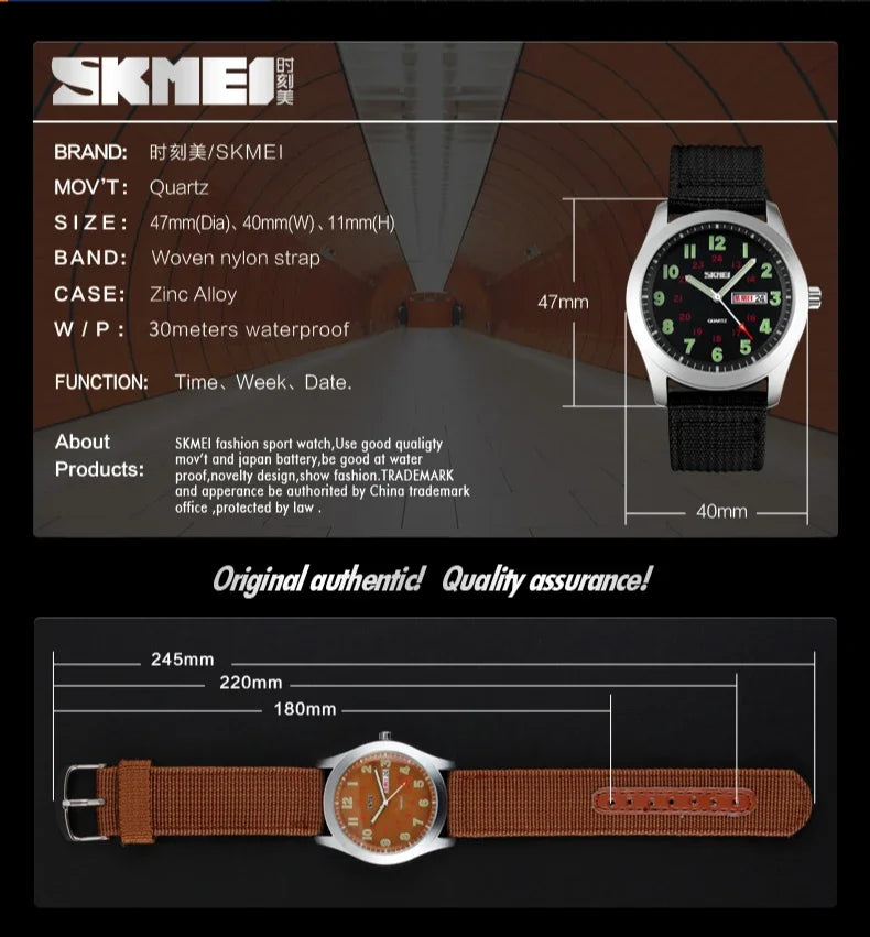 SKMEI 9112 Watches Luminous Pointer Waterproof Male Wristwatch Date Calendar Clock Reloj Hombre Luxury Men Sport Quartz
