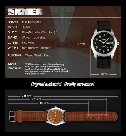 SKMEI 9112 Watches Luminous Pointer Waterproof Male Wristwatch Date Calendar Clock Reloj Hombre Luxury Men Sport Quartz