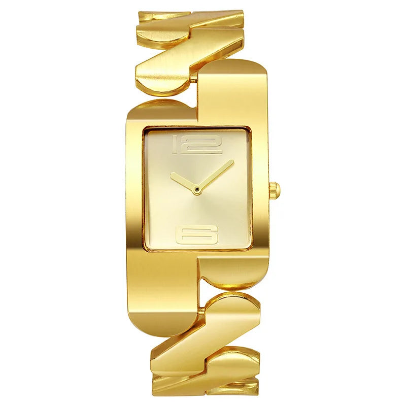 Fashion Leisure Business Watches for women Quartz Women Watch Simple Elegant Square Dial Gold Stainless Steel Strap Waterproof