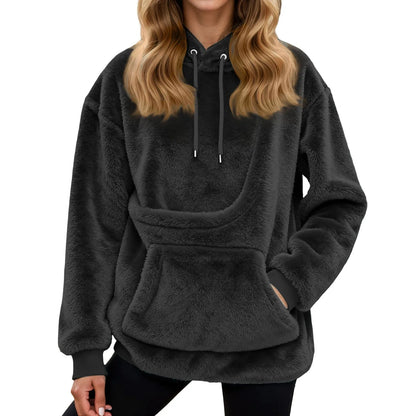 2025 Hot Sale Hoodie Womens Fall And Winter Casual Fleece Solid Color Pet Pocket Hooded Sweatshirt Funny Pullover For Women