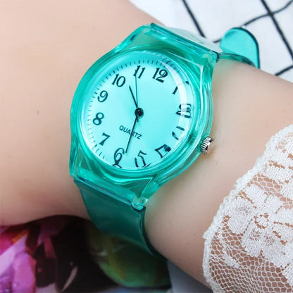 Casual Fashion Women Lady Silicone Jelly Quartz Watch Women Lovely Wristwatch Transparent Summer Candy Color Student Sport Clock
