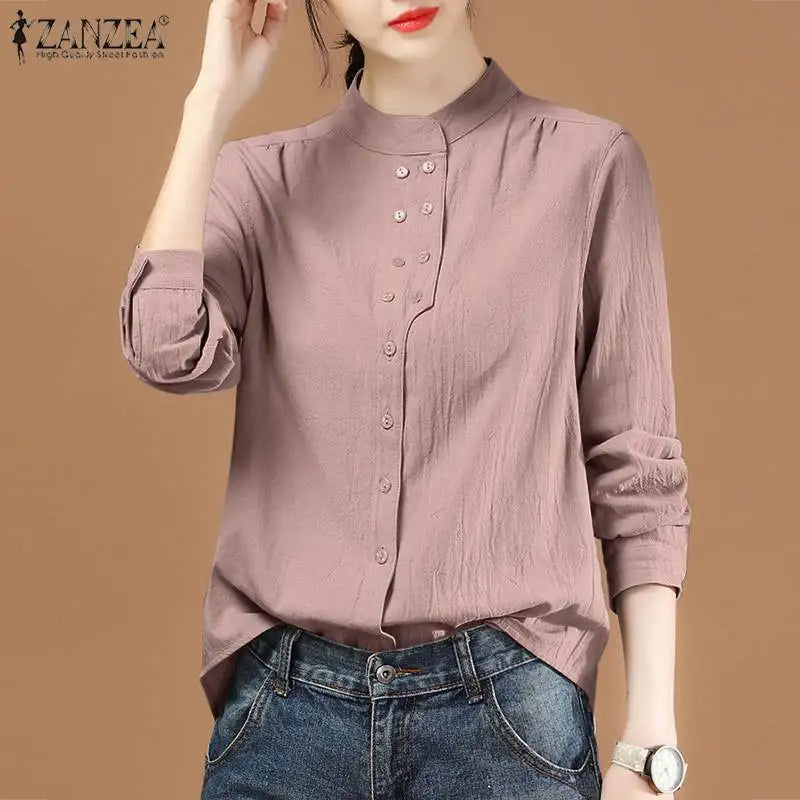 ZANZEA Chinese Style Vintage Blouse 2023 Cotton Long Sleeve Shirt Fashion Autumn Women Double Breasted Top Casual Oversize Blusa