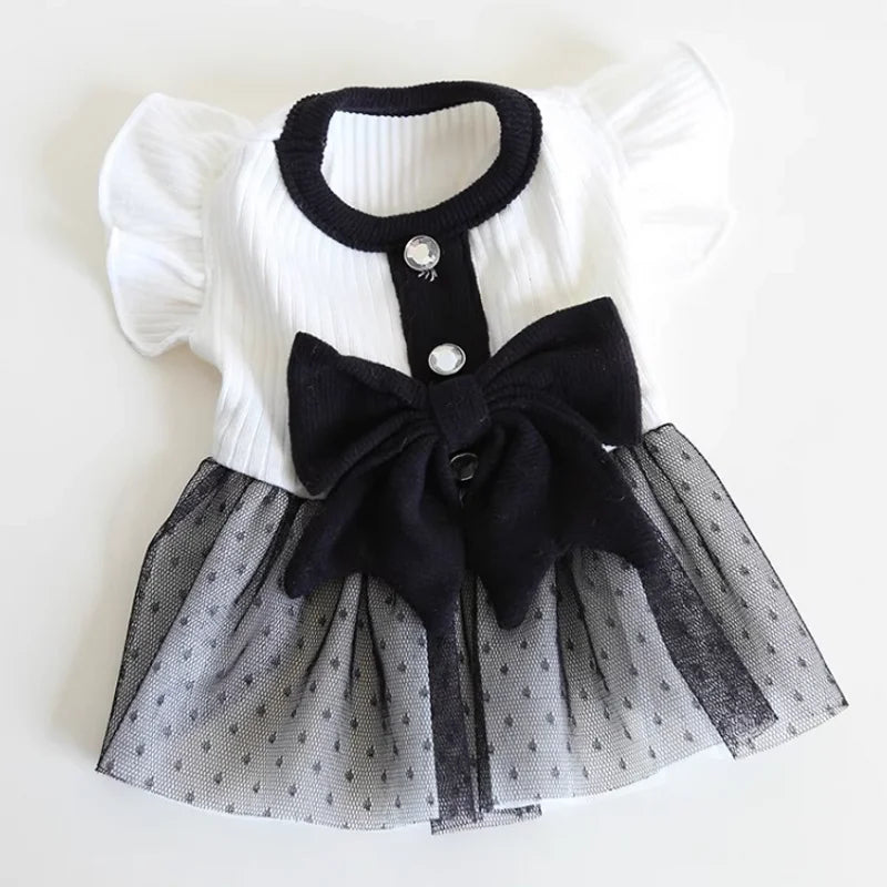 Dog Clothes for Small Dogs Dog Summer T-Shirt Pet Dog Skirt Black White Retro Dresses Puppy Costume Chihuahua Bichon Clothing