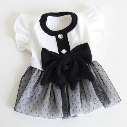 Dog Clothes for Small Dogs Dog Summer T-Shirt Pet Dog Skirt Black White Retro Dresses Puppy Costume Chihuahua Bichon Clothing