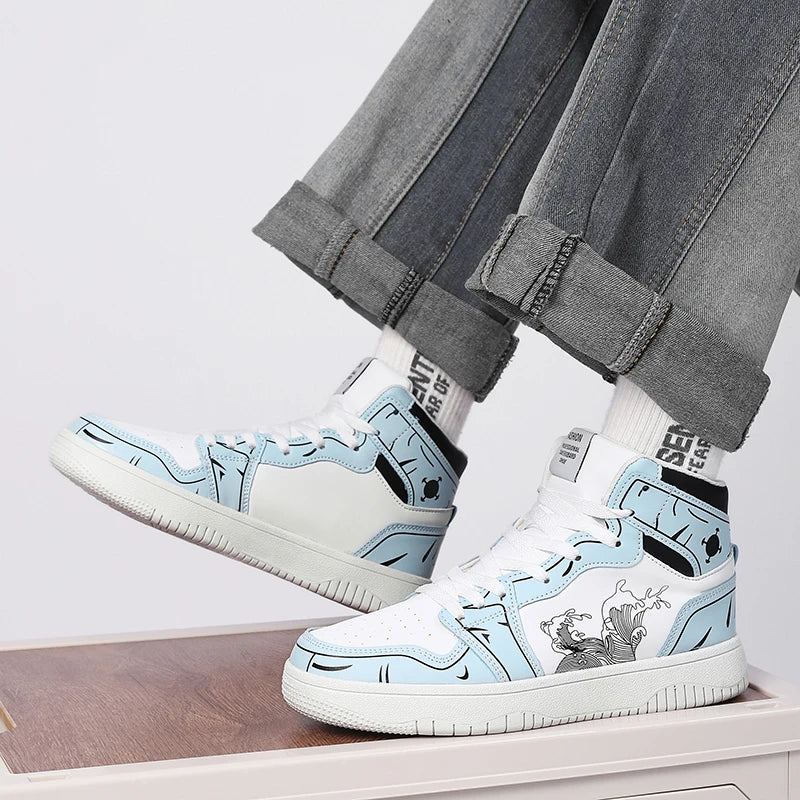 Sneakers Men High-top Flat Leather Breathable Casual Comfortable Walking Shoes Outdoor Luxury Designer Big Size Tennis Shoes Man