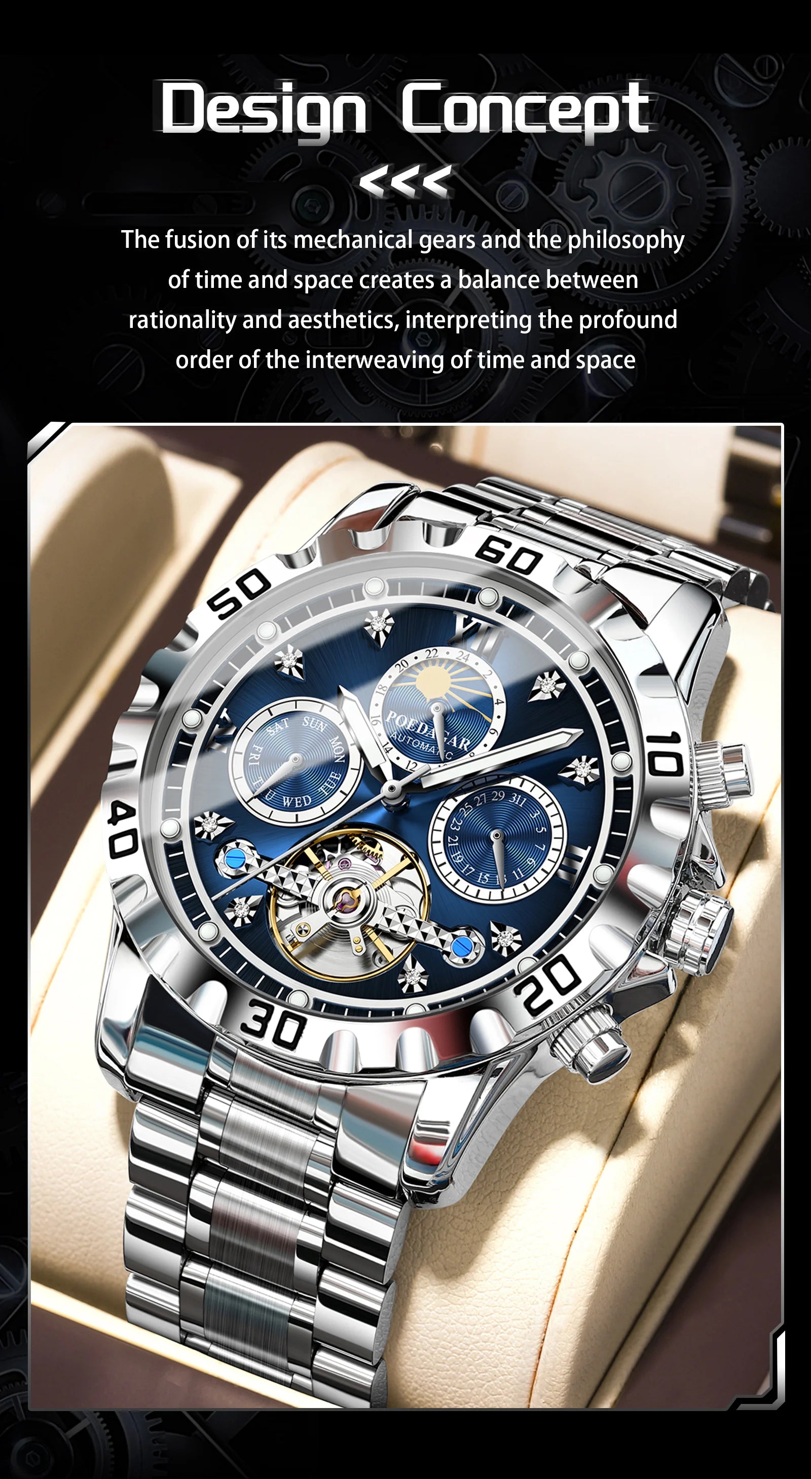 POEDAGAR Business Top Watch For Man Hollow Tourbillon Automatic Men&