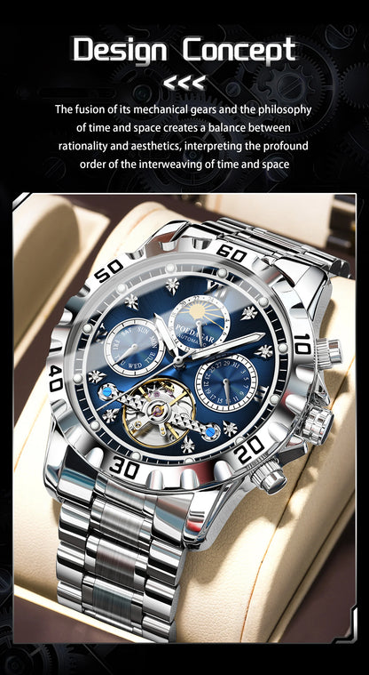 POEDAGAR Business Top Watch For Man Hollow Tourbillon Automatic Men&