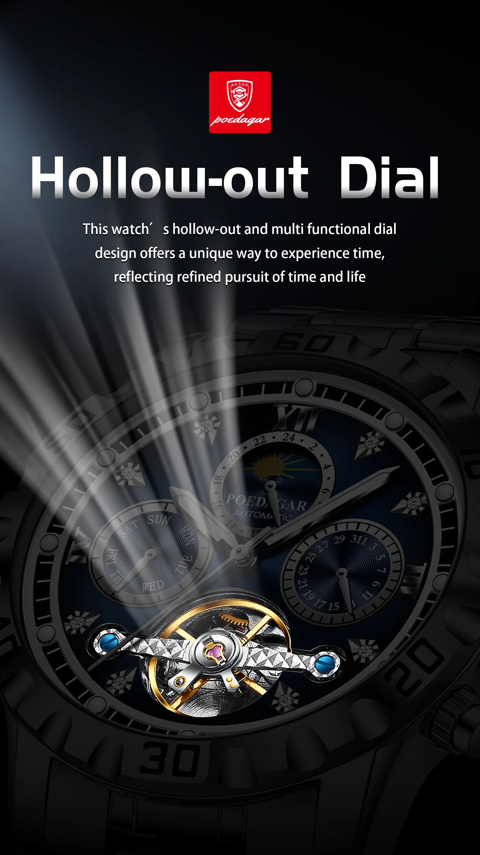 POEDAGAR Business Top Watch For Man Hollow Tourbillon Automatic Men&