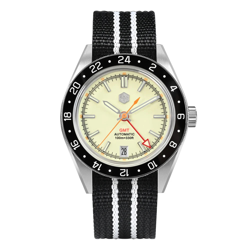 San Martin 39.5mm Limited Edition Full Lume Dial Automatic Mens Watch NH34 GMT 6H Date 10Bar Luxury Kol Saati SN0116W