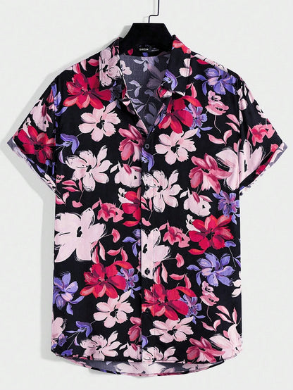 Loose Floral Print Pattern Casual Short Sleeve Shirt Men&