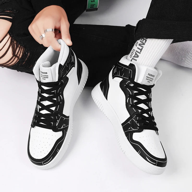 Sneakers Men High-top Flat Leather Breathable Casual Comfortable Walking Shoes Outdoor Luxury Designer Big Size Tennis Shoes Man