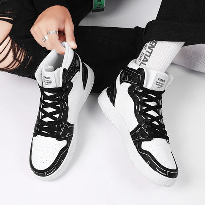Sneakers Men High-top Flat Leather Breathable Casual Comfortable Walking Shoes Outdoor Luxury Designer Big Size Tennis Shoes Man