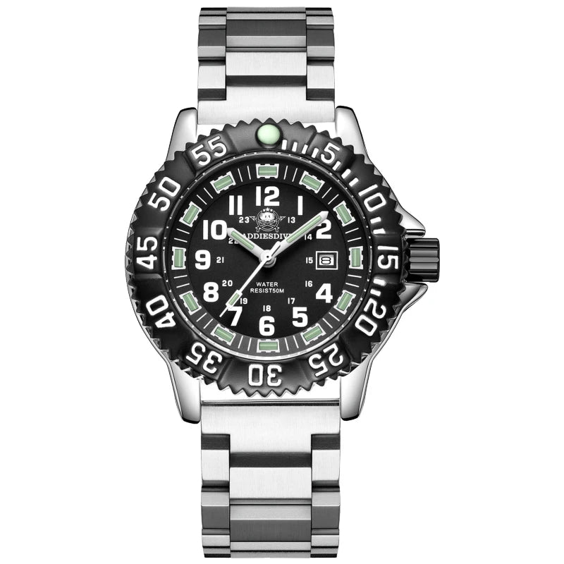 ADDIESDIVE Fashion Orange Dial Quartz Watch Waterproof Super Luminous Wristwatch Stainless Steel Strap Alloy Case Men&