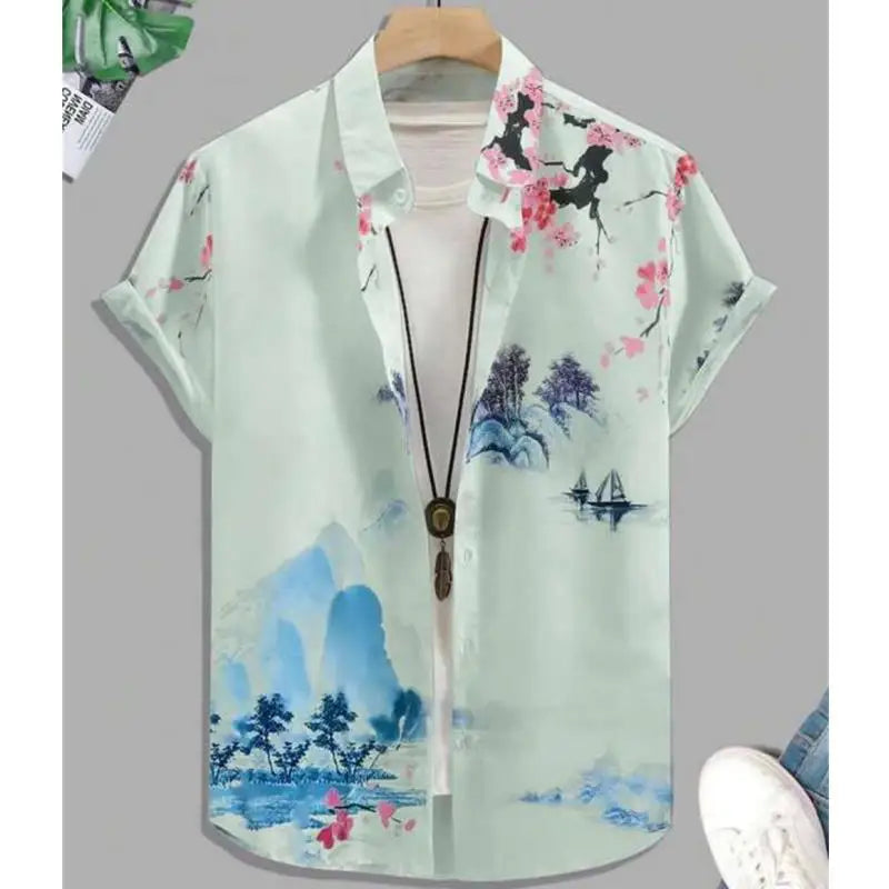 Fashion Shirt For Men 3d Ink Painting Prints Men&
