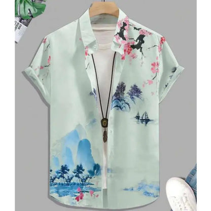 Fashion Shirt For Men 3d Ink Painting Prints Men&