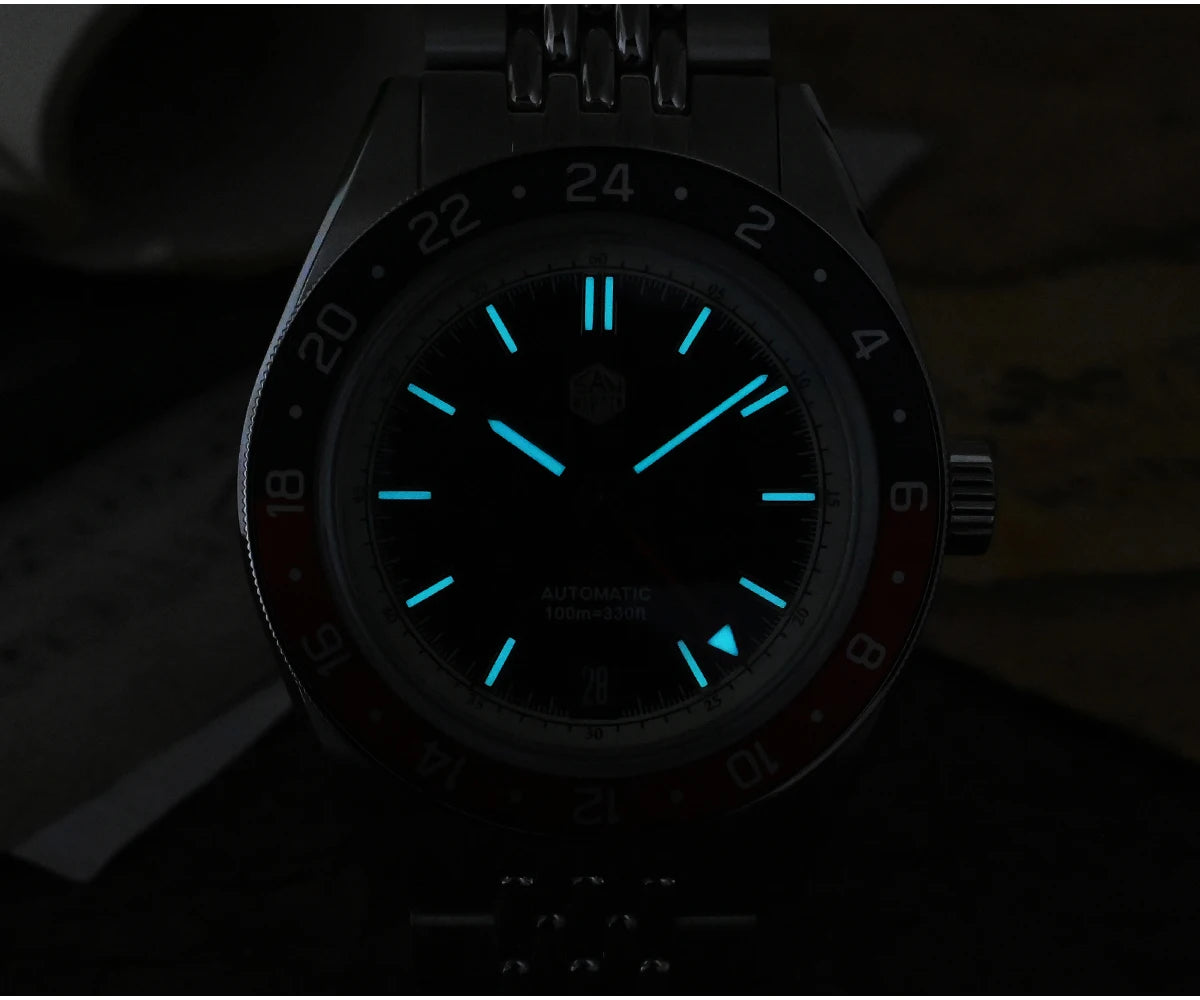 San Martin 39.5mm Limited Edition Full Lume Dial Automatic Mens Watch NH34 GMT 6H Date 10Bar Luxury Kol Saati SN0116W