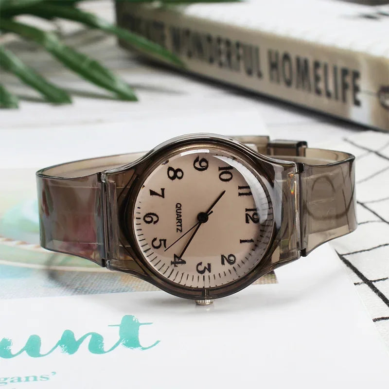 Casual Fashion Women Lady Silicone Jelly Quartz Watch Women Lovely Wristwatch Transparent Summer Candy Color Student Sport Clock