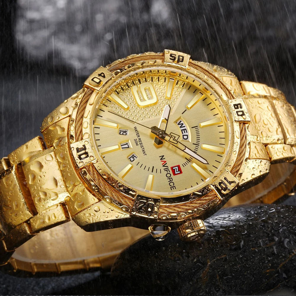 NAVIFORCE Military Golden Watch for Men Top Luxury Brand Wristwatch Waterproof Mens Stainless Steel Sport Watches Male Clock