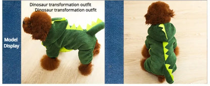 Dog Clothing Autumn Winter Thickened Coral Velvet Thermal Insulation Teddy Puppy Clothes Warm Garment Dinosaur Cream Dress Up