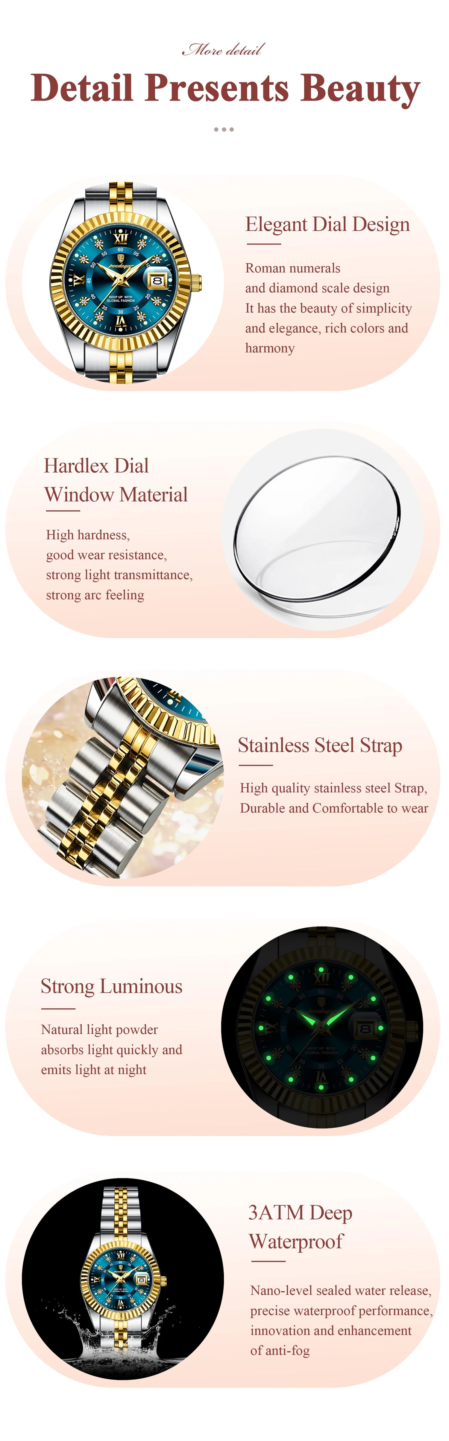 POEDAGAR Top Luxury Watch For Women Waterproof Stainless Steel Luminous Date Ladies Watch Quartz Fashion Elegant Women&