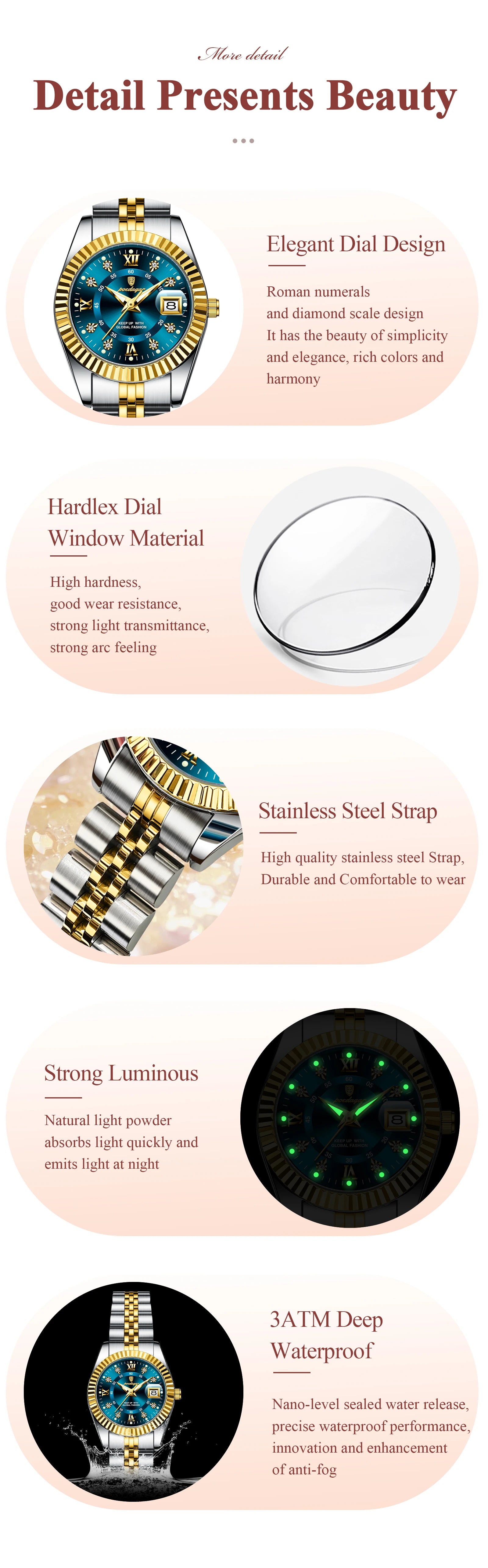 POEDAGAR Top Luxury Watch For Women Waterproof Stainless Steel Luminous Date Ladies Watch Quartz Fashion Elegant Women&