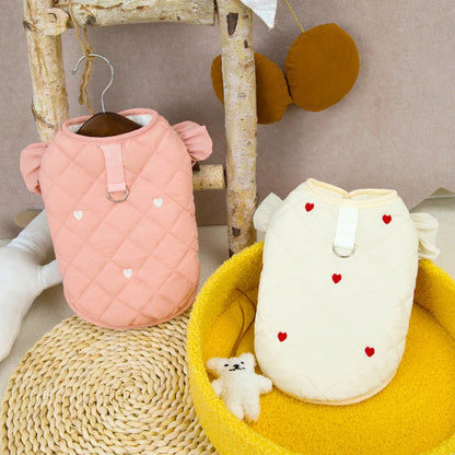 Dog Clothes Pet Clothing Small Dog Cat Warm Coat Autumn Winter Waterproof Comfortable 24 Love Flounced Sleeve Cotton Vest Outfit