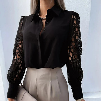 Women Elegant Solid Chiffon Blouse Spring Summer Casual Long Sleeve V Neck Loose Shirt Office Lady Tunics Oversized Tops2024