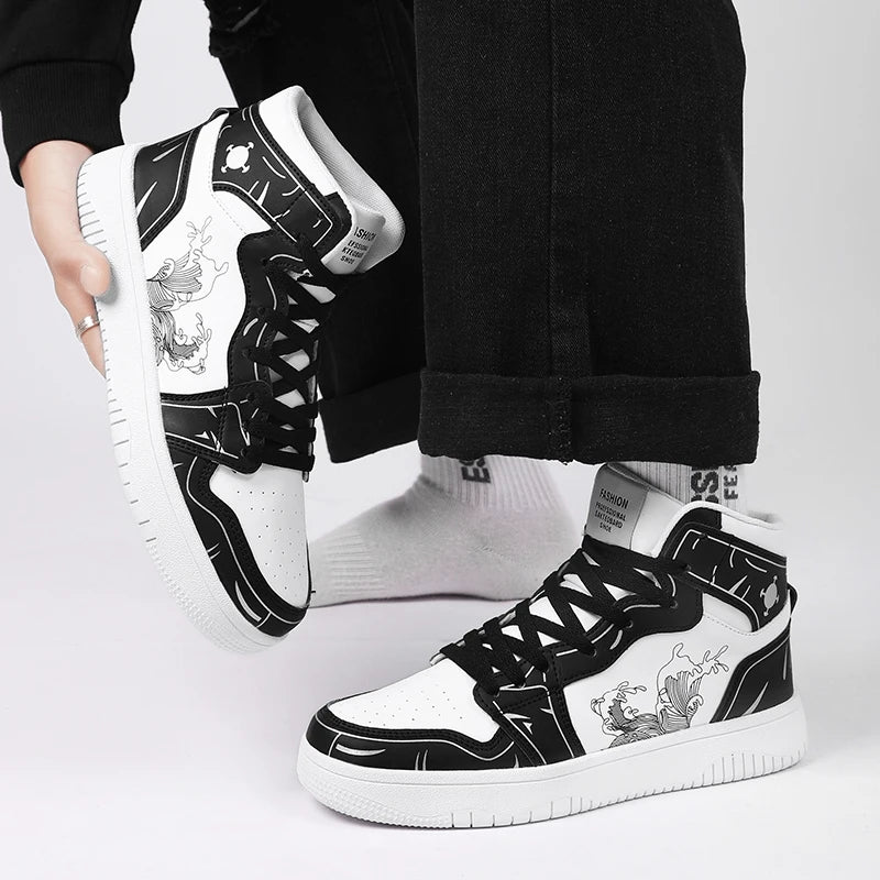 Sneakers Men High-top Flat Leather Breathable Casual Comfortable Walking Shoes Outdoor Luxury Designer Big Size Tennis Shoes Man