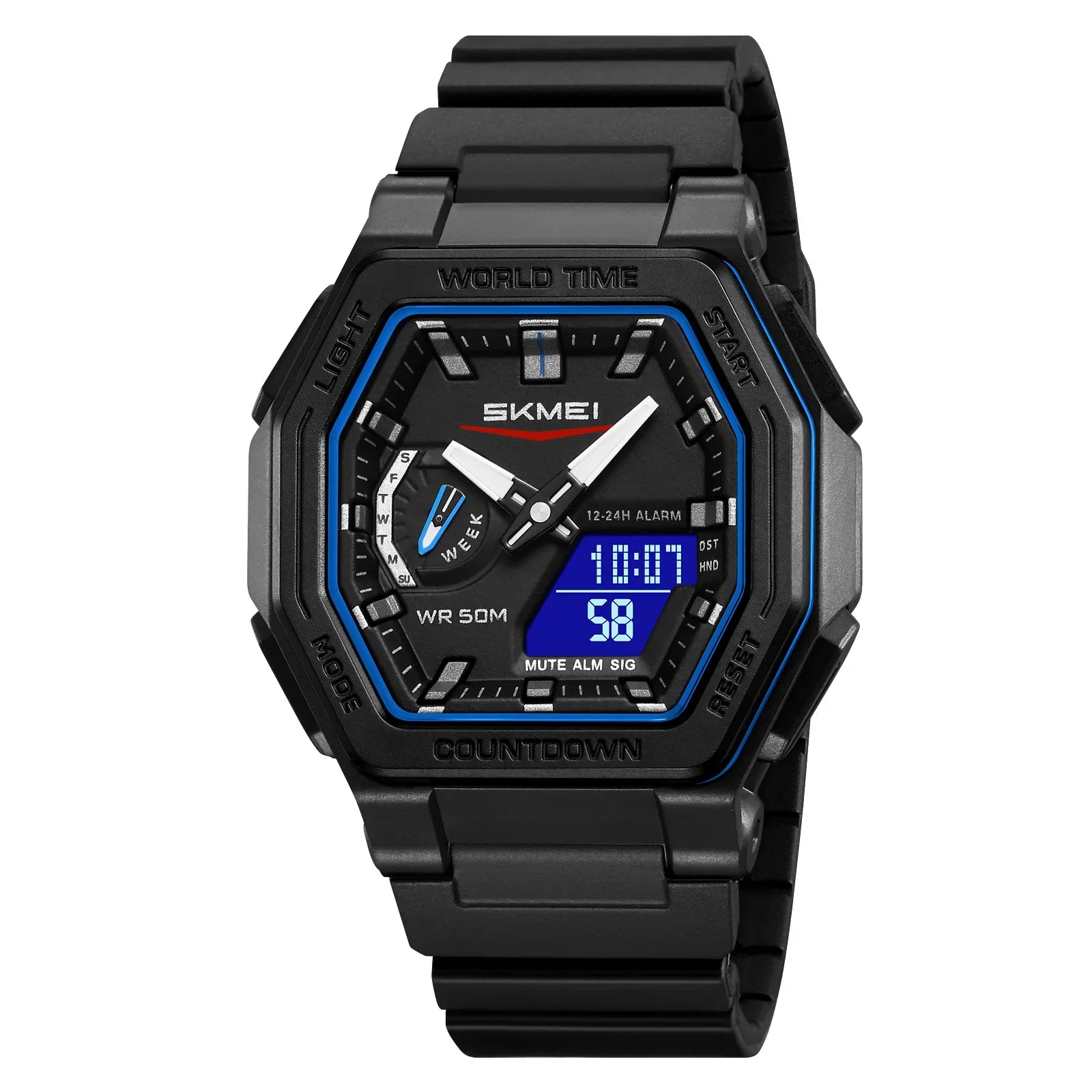 SKMEI 2438 Casual Dual Digital Display Quartz Waterproof Watches Calendar Analog Stopwatch timing Alarm LED night light Clock