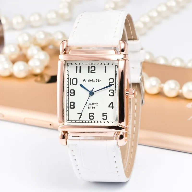 Classic Luxury Women Quartz Watches Fashion Square Dial Analog Wristwatch PU Leather Watchband Clock Simple Elegant Ladies Watch