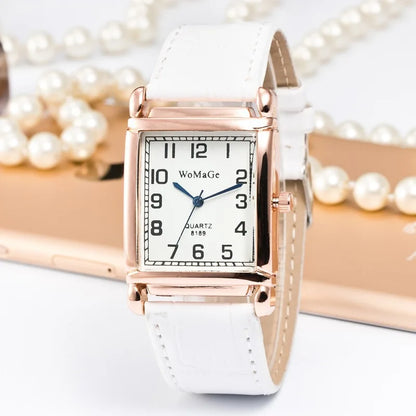 Classic Luxury Women Quartz Watches Fashion Square Dial Analog Wristwatch PU Leather Watchband Clock Simple Elegant Ladies Watch