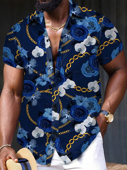Loose Floral Print Pattern Casual Short Sleeve Shirt Men&