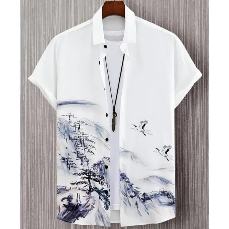 Fashion Shirt For Men 3d Ink Painting Prints Men&