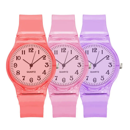Casual Fashion Women Lady Silicone Jelly Quartz Watch Women Lovely Wristwatch Transparent Summer Candy Color Student Sport Clock
