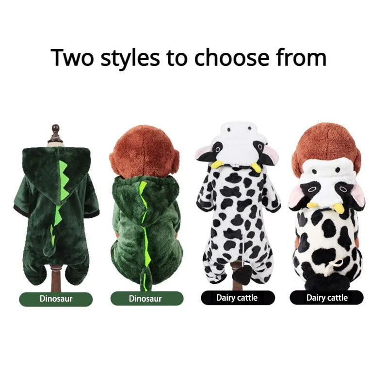 Dog Clothing Autumn Winter Thickened Coral Velvet Thermal Insulation Teddy Puppy Clothes Warm Garment Dinosaur Cream Dress Up