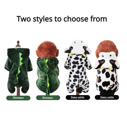 Dog Clothing Autumn Winter Thickened Coral Velvet Thermal Insulation Teddy Puppy Clothes Warm Garment Dinosaur Cream Dress Up