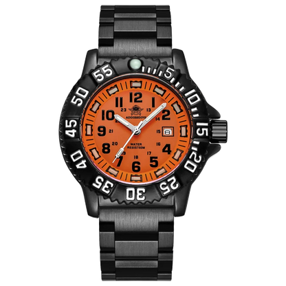 ADDIESDIVE Fashion Orange Dial Quartz Watch Waterproof Super Luminous Wristwatch Stainless Steel Strap Alloy Case Men&