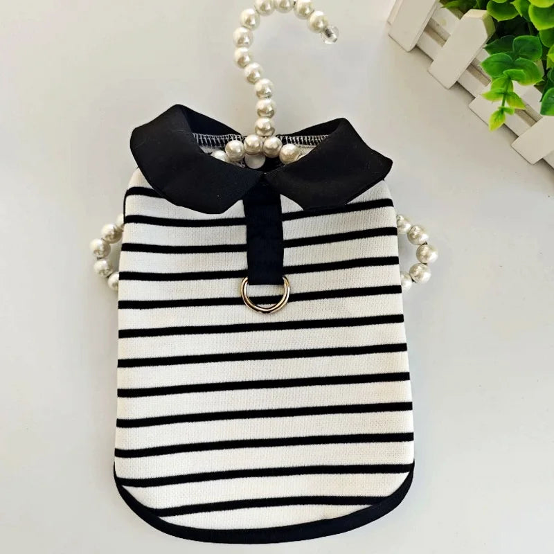 Dog Clothes for Small Dogs Dog Summer T-Shirt Pet Dog Skirt Black White Retro Dresses Puppy Costume Chihuahua Bichon Clothing