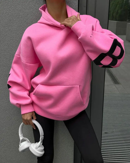 2025 Elegant Women Chic Hoodies Fashion Autumn Winter Fleece Long Sleeve Solid Color Hooded Top Casual Office Lady Sweatshirts