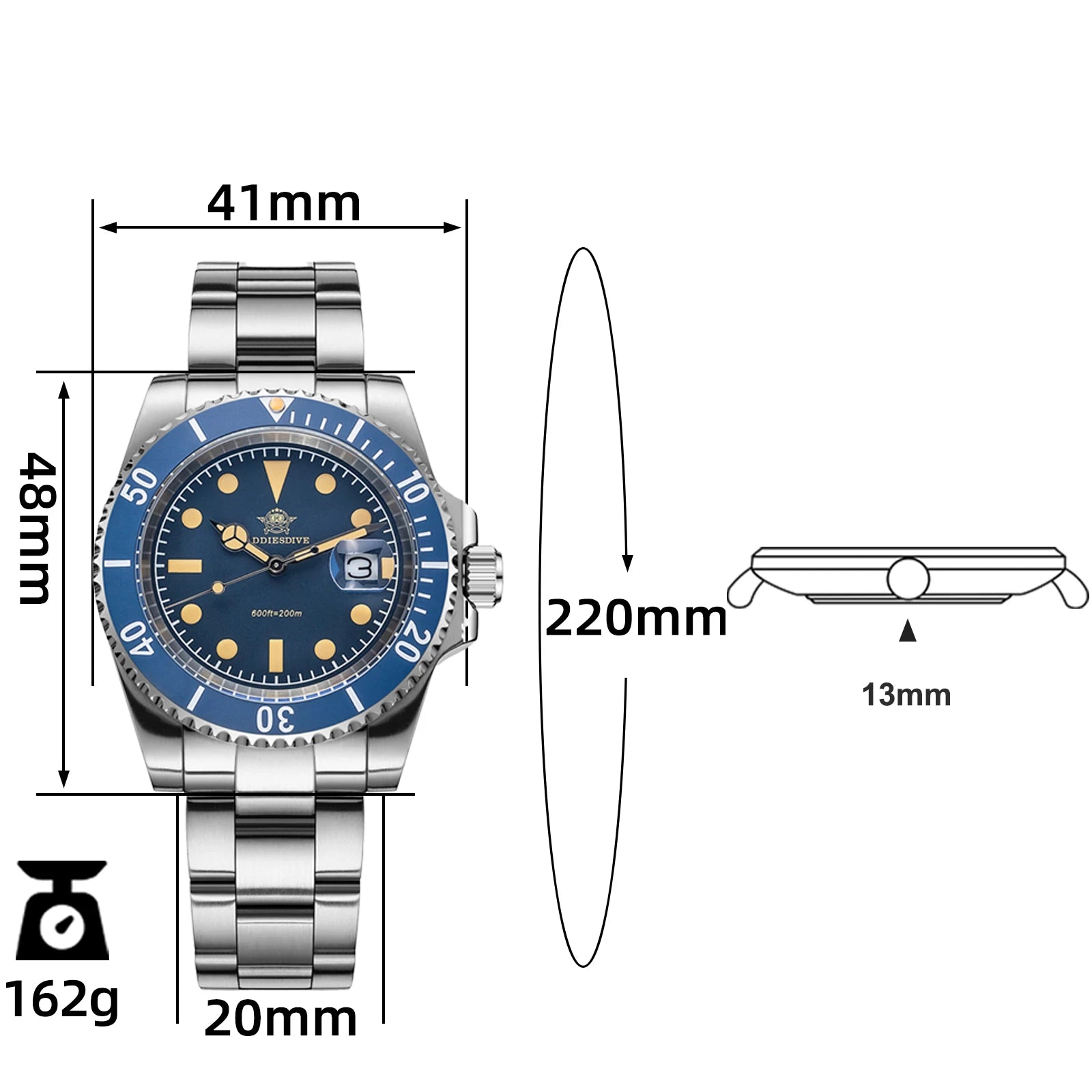 ADDIESDIVE AD2054 Quartz Watch 200M Waterproof Stainless Steel Men&