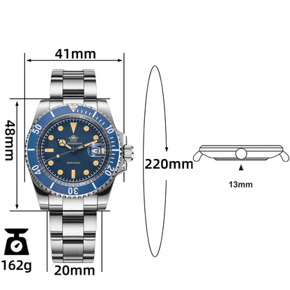 ADDIESDIVE AD2054 Quartz Watch 200M Waterproof Stainless Steel Men&
