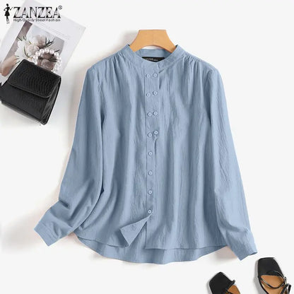 ZANZEA Chinese Style Vintage Blouse 2023 Cotton Long Sleeve Shirt Fashion Autumn Women Double Breasted Top Casual Oversize Blusa