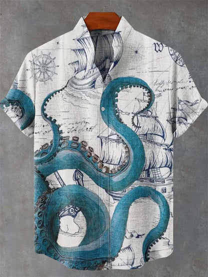 Summer Art Deep Sea Octopus Monster Linen Pattern Men&